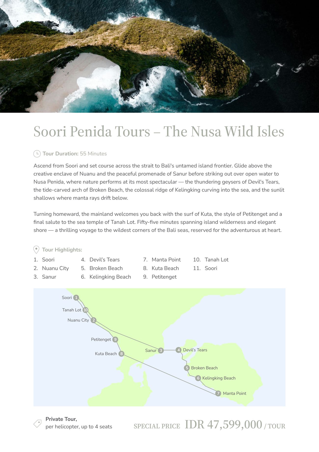 The Nusa Wild Isles — 55 minutes, private charter IDR 47,599,000